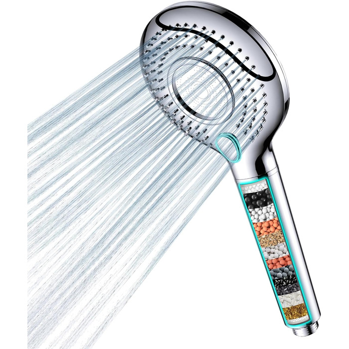 Showerhead with Filter MEKO High-Pressure Hand Shower with 15-Layer Filtration, 1.5M Hose, 3 Spray Patterns, Water-Saving Showerhead for Removing Hard Water, Residual Chlorine, Bacteria, and Heavy Metals
