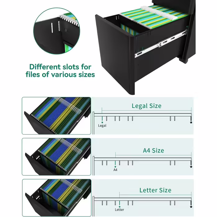 YITAHOME Rolling File Cabinet with 3 Drawers, Lockable Metal File Box for A4, Legal, Letter, Mobile Office Cabinet with Wheels for Home Office, Hanging File Storage, 45 x 30 x 61cm, Black