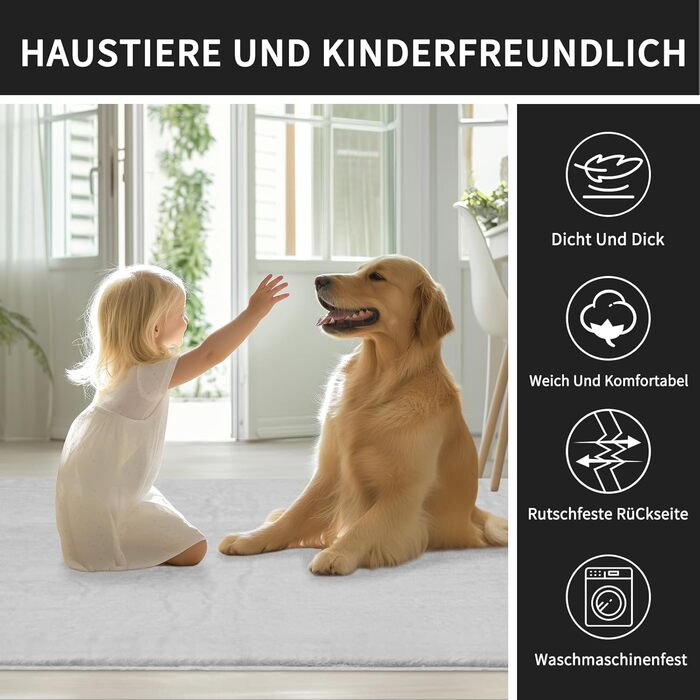 Sour Lemon Rug Living Room 200x300, Rug Children's Room Smooth Rug Gray Rabbit Fur Short Pile Washable Rug, Modern Non-Slip Rug for Bedroom, Fluffy Rug Area 140x200 Light Gray 140x200cm