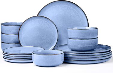 Набір посуду Joyfair на 6 осіб, 18 предметів: тарілки для їжі, десертні тарілки, миски для каші, з реактивною глазур'ю, для мікрохвильової печі та посудомийної машини (Ozean Blau)