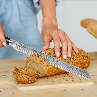 MOSFiATA Brotmesser 10 дюймів, хвилястий ніж для хліба, булочок та випічки - професійний ніж пекаря, для нарізання хліба, довгий ніж для хліба, ніж для булочок, елегантна подарункова упаковка