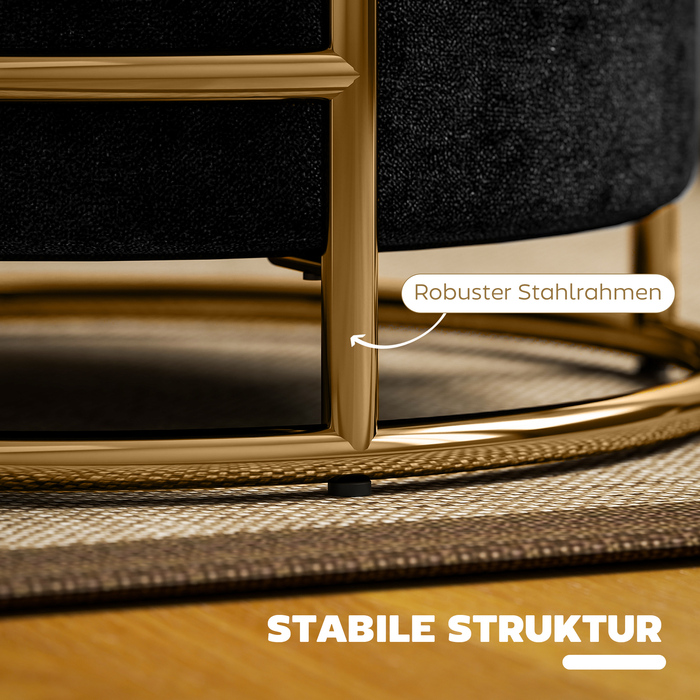 HOMCOM Storage Ottoman, Upholstered Footrest with Metal Frame, Gold Accents, Black