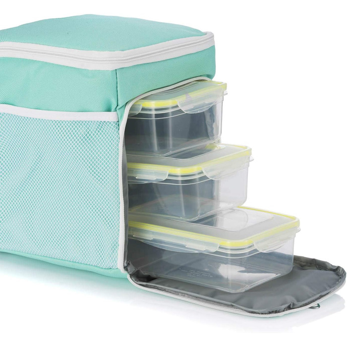 Термосумка Dimono® 15L з 3 контейнерами для їжі; сумка-холодильник для пікніка з 3 ланч-боксами + кришка; сумка для обіду з 3 боксами та охолоджувальною вставкою (Туркіс)