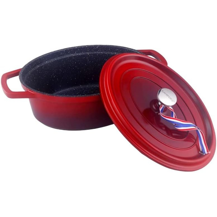Kamberg 0008191 – Schmortopf 30 cm diameter, oval, red flambé – Aluminum casting – Stone-look coating – Suitable for all types of cooktops, including induction – PFOA-free, aluminum