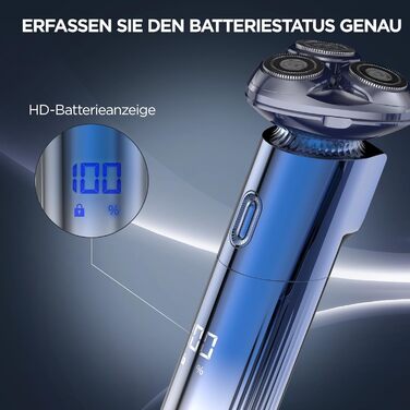 Електричний гострозуб чоловічий 3D гострозуб з магнітними лезами, IPX7, для сухого та вологого гоління, з блокуванням для подорожей (блакитний)