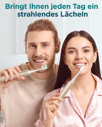 Електрична звукова зубна щітка для дорослих з 8 насадками та кейсом для подорожей, 5 режимів, водонепроникна IPX7, до 90 днів роботи від акумулятора (Золота)