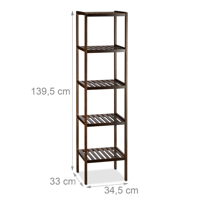 Relaxdays Bamboo Bathroom Shelf, Dark Brown