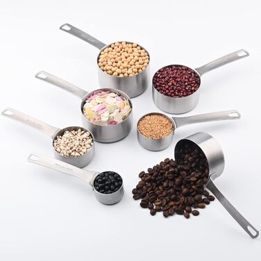 IFFMYJB Stainless Steel Measuring Cups and Spoons 16 Piece, 7 Measuring Cups & 8 Measuring Spoons with Leveler, Kitchen Premium Stackable Measuring Cups and Spoons Set, Easy to Store and Keep