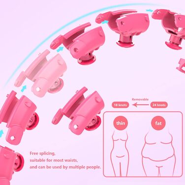 LEAFIA Smart Fitness Hula Hoop, Weight Loss, with Massage Nodes and 24 Detachable Adjustable Wide-Moving Hoop Sections, for Kids Adults Beginners Weight Loss Segment Training, PINK