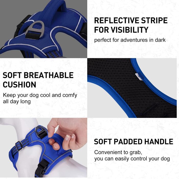 Нашийник для собак великих порід, антинатягний, світловідбиваючий, дихаючий, легкий, безпечний, м'який, Tarngrün XL, Tarngrün (1 шт., колір: синій)