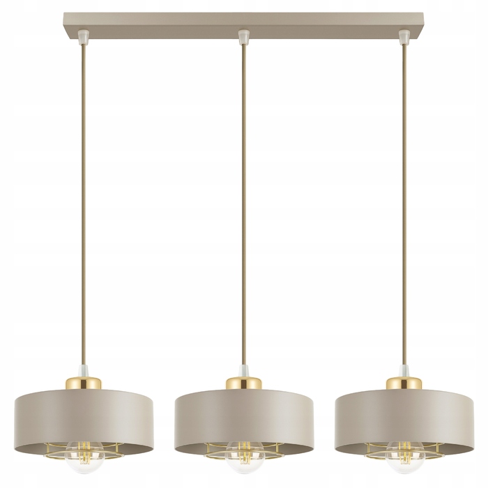 Підвісна лампа LEDLUX бежева, металева, 3xE27 із золотистими деталями