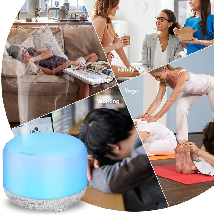 Аромадифузор Hianjoo 450мл з таймером, ультразвуковий, 7 кольорів LED, з пультом ДУ, для спа/офісу/йоги - білий