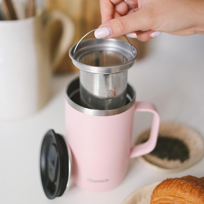 Qwetch Stainless Steel Insulated Tumbler - 12oz - Hot & Cold - Leakproof - Reusable Coffee & Tea Cup with Handle