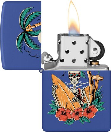 Запальничка Zippo Surfer Skull, вітрозахисна, синя матова, металева, багаторазова, подарункова упаковка, США