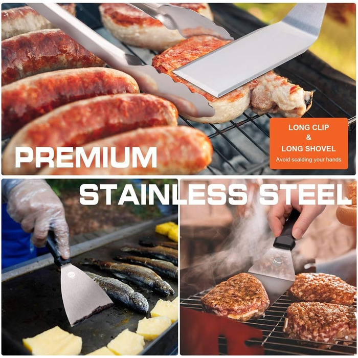 Набір для гриля Huolewa, нержавіюча сталь, 9 предметів: лопатки, щітки, турнери, сумка. Професійний аксесуар для BBQ, тепаньякі та кемпінгу