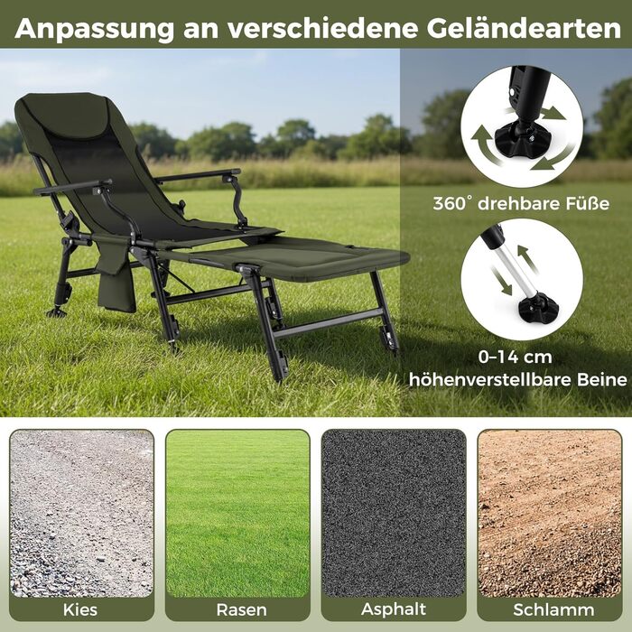 Крісло розкладне Costway Angelstuhl з підставкою для ніг, регульованою спинкою та високою подушкою, для кемпінгу, риболовлі та відпочинку