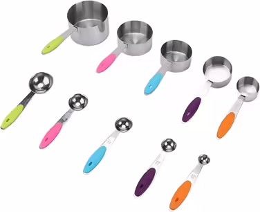 Measuring Spoon Set, 10-Piece Measuring Cup and Spoon Set, Stainless Steel Measuring Spoons with Silicone Handles, Durable Stackable Measuring Cup and Spoon Set for the Kitchen