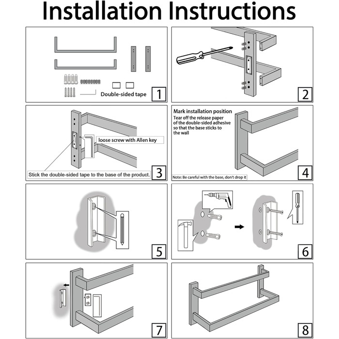 Тримач для рушників SAYAYO: настінна полиця для рушників на 3 секції, 64 см, нержавіюча сталь, для ванної кімнати та кухні