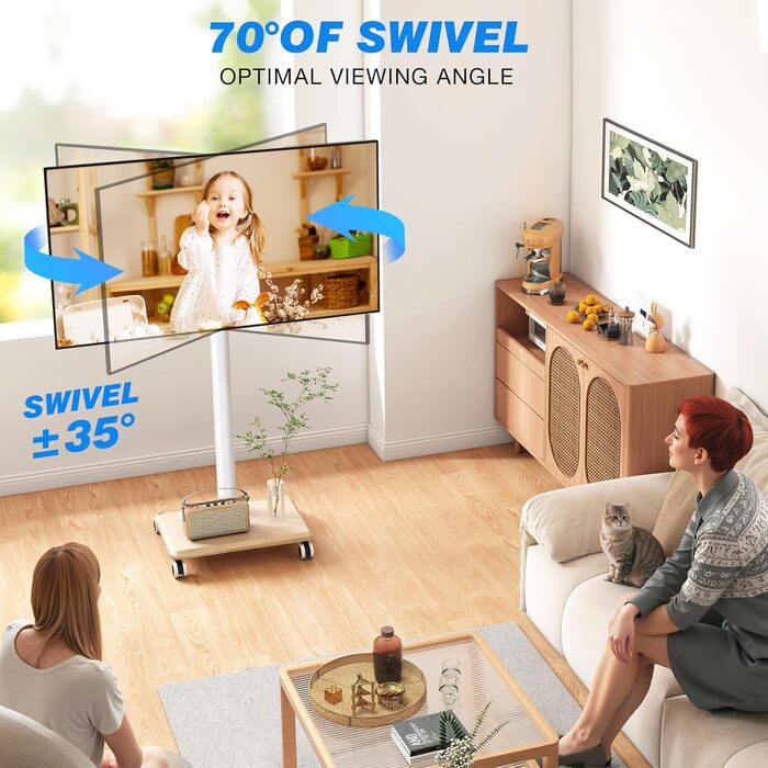 Підставка для телевізора мобільна на коліщатках з поличкою, 27-60 дюймів, до 40 кг, VESA 400x400, бежевий