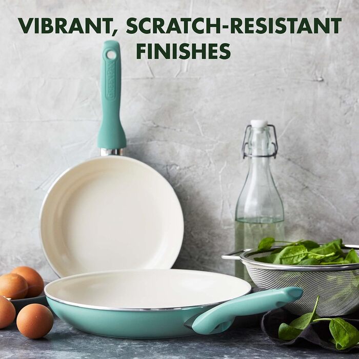 Набір сковорідок GreenPan Rio з антипригарним покриттям Thermolon, 20 см та 26 см, без PFAS, Cool-Touch ручка, сумісний з духовкою до 160°C, придатний для миття в посудомийній машині, чорний та кремовий