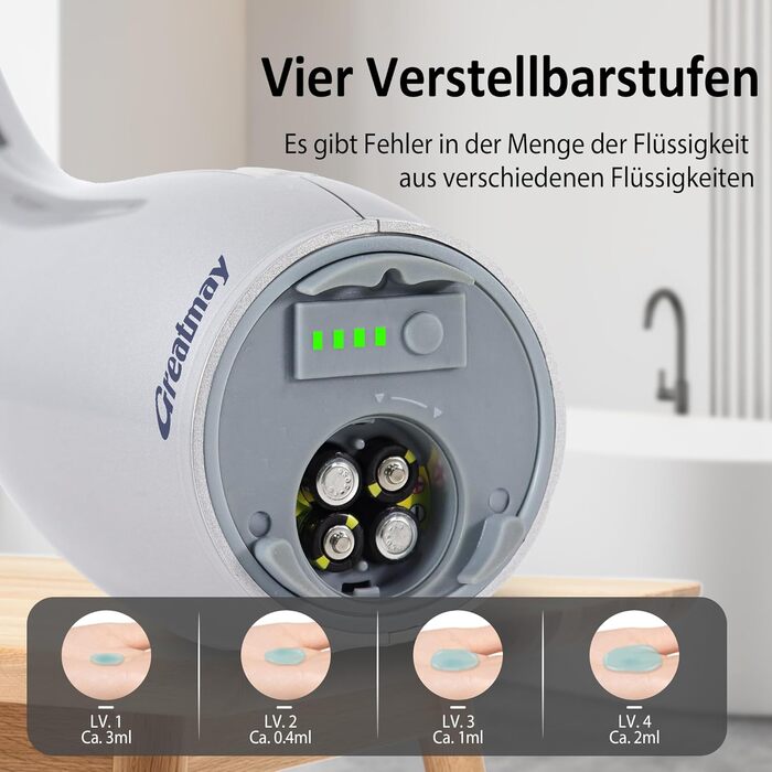 Greatmay Automatic Soap Dispenser - Touchless Electric 300ml Soap Dispenser with Adjustable Settings, IPX6 Waterproof for Bathroom, Kitchen