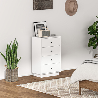 HOMCOM Chest of Drawers Sideboard with 4 Drawers Storage Cabinet Made of Wood Composite Modern Style Drawer Cabinet, Chest of Drawers for Living Room, Bedroom, Hallway 47 x 29 x 75 cm White | Aosom