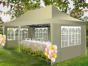 COBIZI Pavilion 3x3 Waterproof, Stable, Winter-Proof Party Tent, Folding Pavilion 3.0, 100% Waterproof and UV 50+ Portable High-End Portability Garden Pavilion, (Khaki, 3x6 with 6 Side Walls)