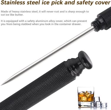 Aluminum Alloy Ice Pick Handle with Stainless Steel Blade and Safety Cover, Ice Tool, Kitchen Tool for Restaurant, Bar, Home (black)