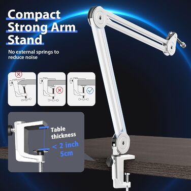 Кріплення для мікрофону FIFINE, регульоване, з адаптером 3/8' - 5/8', кліпса, 3 кабельних стяжки, білий