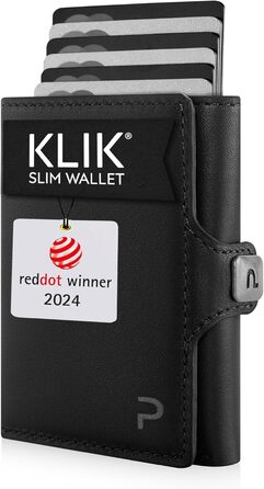 Чоловічий шкіряний гаманець PURISTO KLIK Classic Slim з відділенням для монет - мініатюрний картхолдер з RFID-захистом (10-14 карт) - чорний, XL відділення для монет
