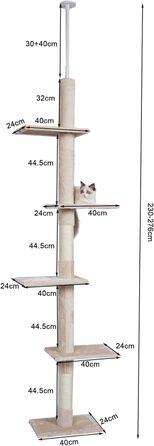 Котячий будиночок-крізьбаум Fudajo, 230–276 см, бежевий, з сизалю, 4 рівні