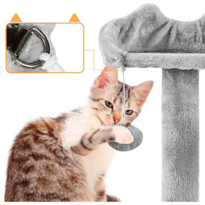 Кігтеточка Yaheetech XXL для котів, 175 см, для 3-4 котів, стабільна, з сизалевими стовпчиками, платформами, гамаком, м'ячиком, сірий колір