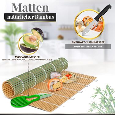 Набір для приготування суші B-ARS: повний комплект з бамбуковою килимком, антипригарним ножем та ложкою для рису – ідеально для початківців та професіоналів