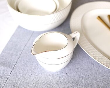 Wilmax Sugar Bowl + Milk Jug Set - 2-Piece - Porcelain Milk & Sugar Containers with Gold Pattern - White - Sugar Dispenser with Lid - Coffee Service for Milk Coffee Tea