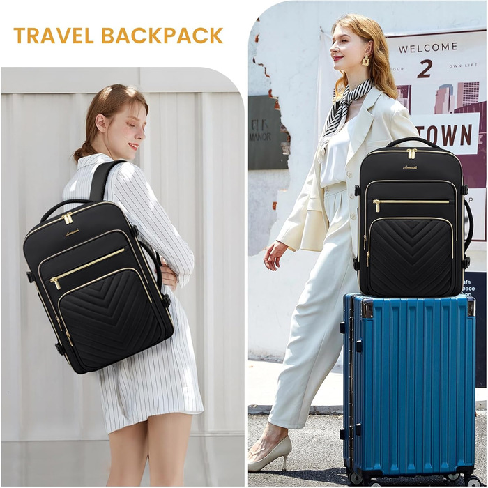 LOVEVOOK Рюкзак для ручної поклажі, 40L, водонепроникний, для ноутбука 17 дюймів, чорний, для подорожей та бізнесу