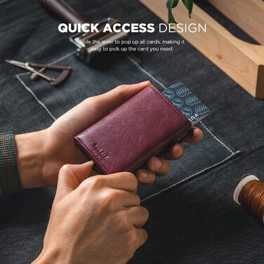 Чоловічий картхолдер VULKIT з RFID-захистом, шкіряний поп-ап картфутляр з відділенням для грошей та вікном для документів, колір: бордовий
