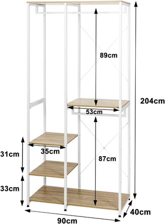 WOLTU Coat Rack Clothes Rail Laundry Rack with Shelf Shoe Shelf made of Wood and Steel, Hanging Shelf, White + Light Oak