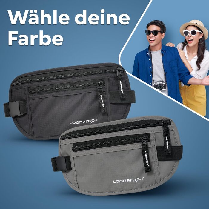 Чоловіча/жіноча поясна сумка з RFID захистом (водостійка) - поясний ремінь для безпечних подорожей. Підходить для спорту, бігу та подорожей (чорна)