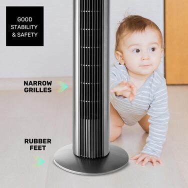 Вентилятор Taurus Babel RCH з пультом керування, 50 Вт, 86 см, 4 швидкості, 3 режими, таймер 9 годин, осциляція, сенсорне керування, сірий