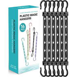 Набір вішалок для одягу Magic Hangers, 8 шт. з 6 отворами, 360° обертання, чорний. Організатор для шафи, ідеально для студентів та дівчачих кімнат.