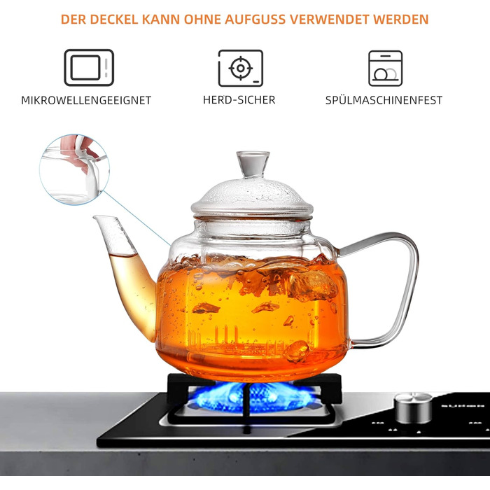 Скляний чайник CNGLASS з ситом із нержавіючої сталі, 900 мл, термостійкий для листового та розквітного чаю, прозорий