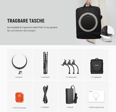 NEEWER Ringlicht RP19H 19 дюймів з триподом та 3 тримачами для телефону, RGB, 42W, CRI 97+, 2540 Lux, для стрімінгу, офісу, Zoom