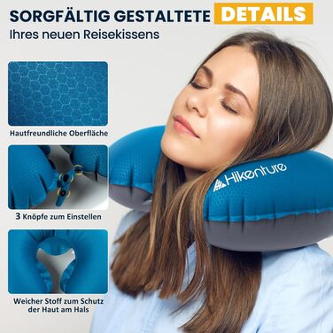 Надувна подушка для шиї HIKENTURE для подорожей літаком, потягом - сірий, темно-синій