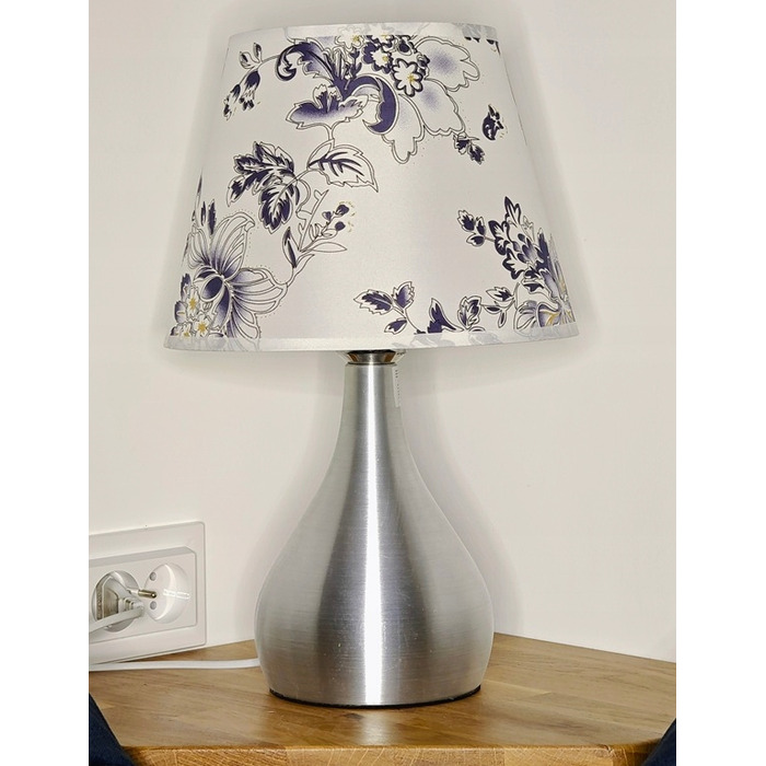 Сенсорна настільна нічна лампа з LED-абжуром, срібляста