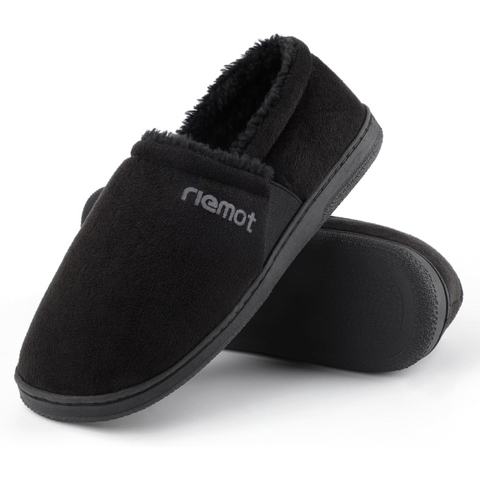 Чоловічі мокасини-домашні тапочки Riehmot з м'якою підкладкою Sherpa, зимові, антиковзаюча підошва, EU 42-47 (Чорний)