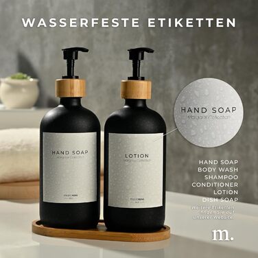 Набір дозаторів для мила та рідкого миючого засобу MaisoNovo: скляні дозатори з бамбуковою помпою, 2 шт. (500 мл)