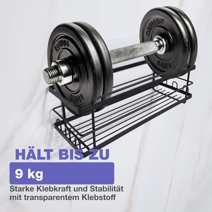 Дзеркальна поличка для душу KINCMAX з нержавіючої сталі без свердління, самоклеюча, з гачками (срібна) – хвиляста, срібна (набір з 2 шт. – пряма, чорна)