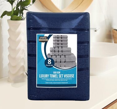 Набір рушників для ванної Utopia Towels (8 шт.): 2 банні, 2 для рук, 4 для обличчя, бавовняні, гігроскопічні, темно-сині (Marineblau)