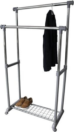 Double clothes rail with two garment rods, clothes rack on wheels