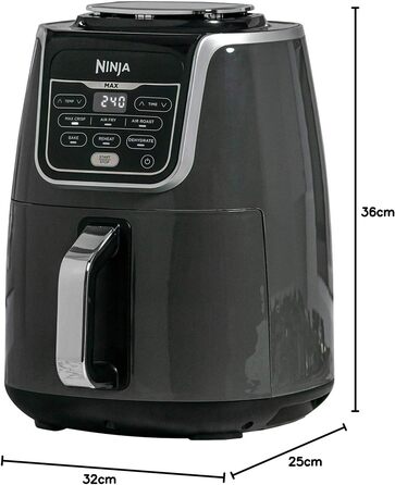 Фритюрниця Ninja AF160UK MAX, 5.2 л, 6-в-1, без олії, Air Fry, Max Crisp, для смаження, випікання, розігріву, дегідратації, сімейна, цифрова, приготування з заморожених продуктів, з антипригарним покриттям